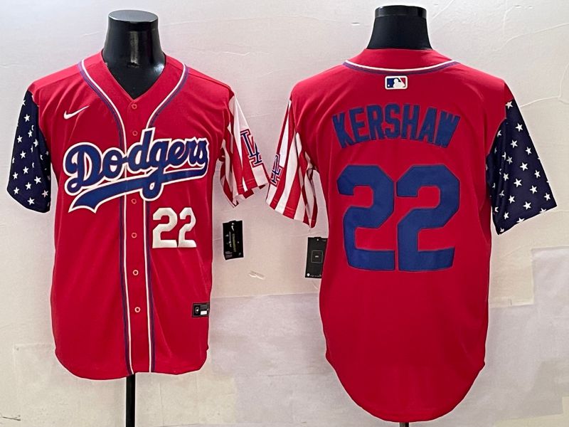 Men Los Angeles Dodgers #22 Kershaw Red a generation of national flags Joint name 2025 Nike MLB Jersey style 2->los angeles dodgers->MLB Jersey